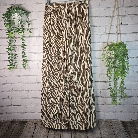 WOMENS WIDE LEG PANTS TIGER/ZEBRA STRIPES TAN AND BROWN SIZE MED - Picture 1 of 7